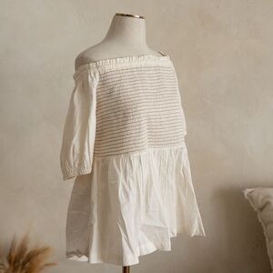 NWT Cream Old Navy Off-The-Shoulder Smocked Babydoll Swing Blouse size XXL Tall